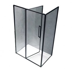 Easy Clean Matte Black Frame Frosted Square Stall Kit Tempered Glass Double Hinge Black Shower Door